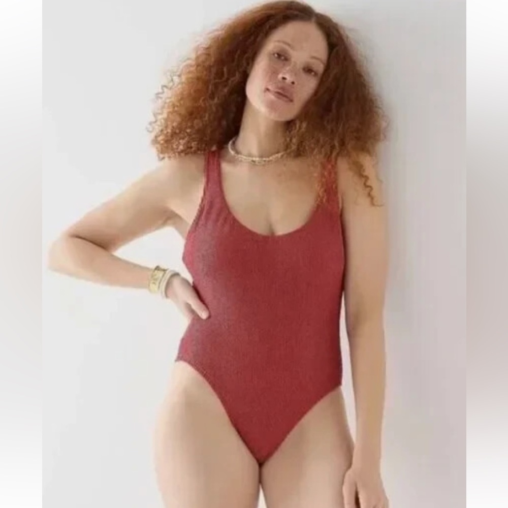 J. Crew Scrunchie Classic Scoop-neck One-Piece Swimsuit-Red/Brown